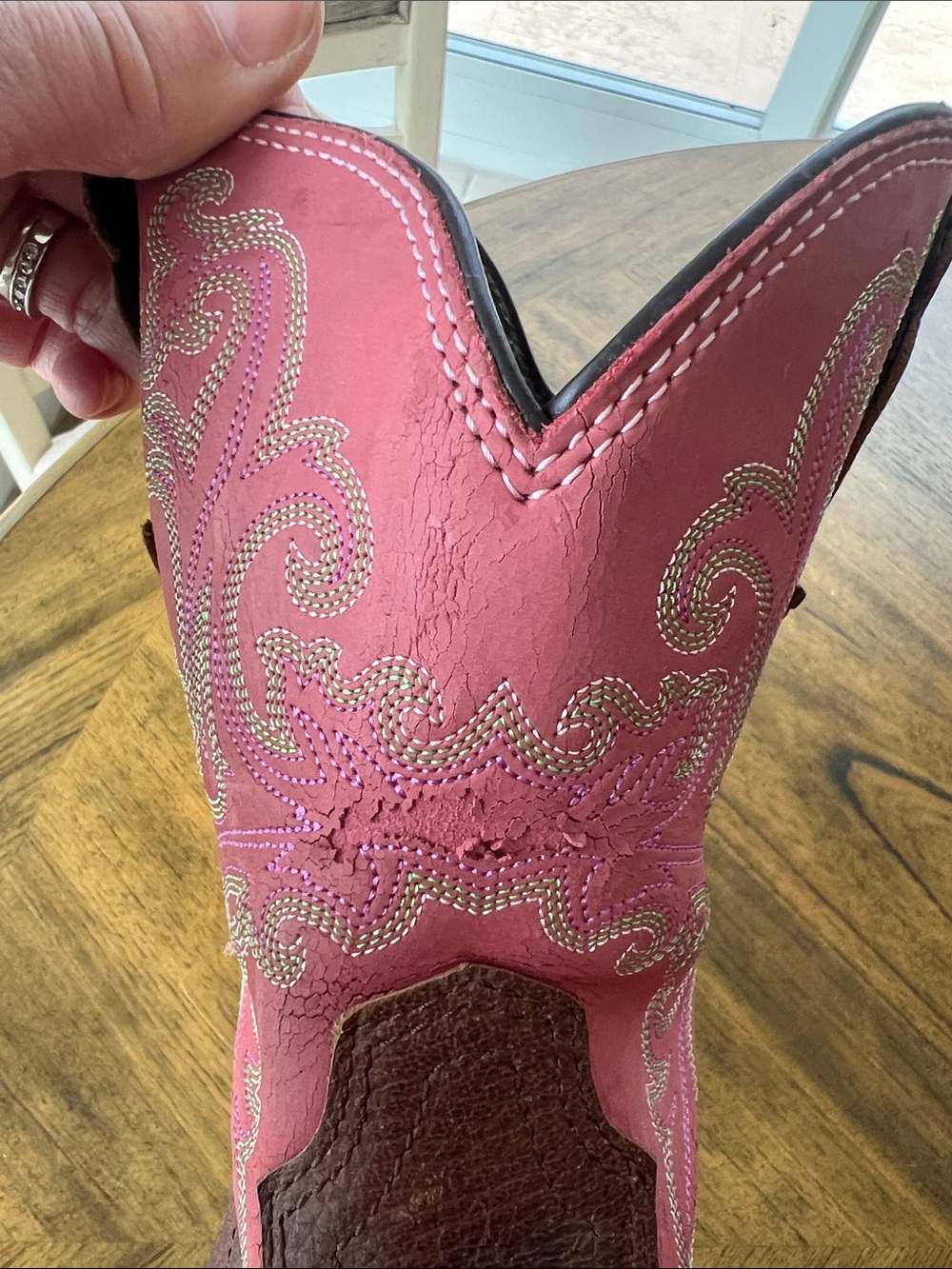 Ariat Brown Leather Boots with Pink Embroidery 9B - Picture 5 of 16